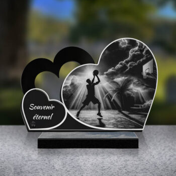 plaque funéraire double cœur basket