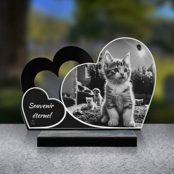plaque funéraire double cœur chaton