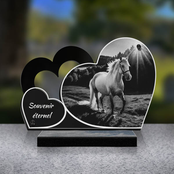 plaque funéraire double cœur cheval