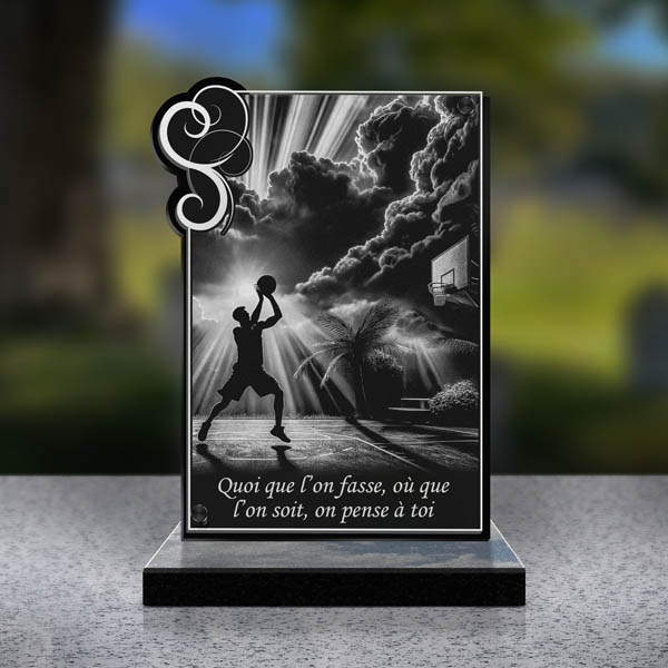 plaque funéraire cœur basketball