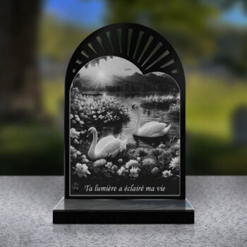 plaque funéraire cœur cygnes