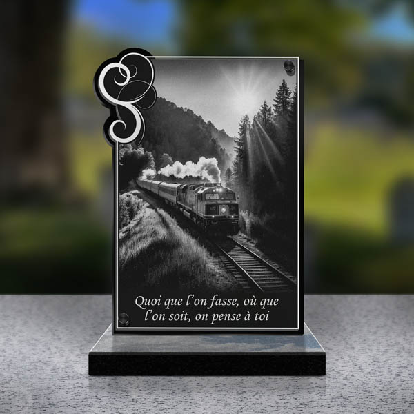 plaque funéraire rectangle train