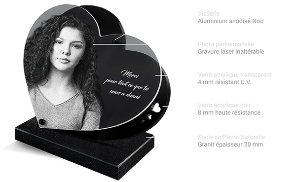 cœur double plaque funéraire avec photo