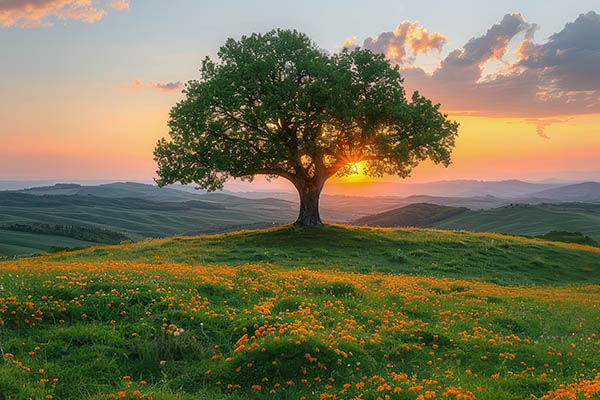 arbre de vie coucher de soleil