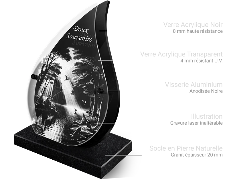 maquette schéma plaque funéraire illustrée